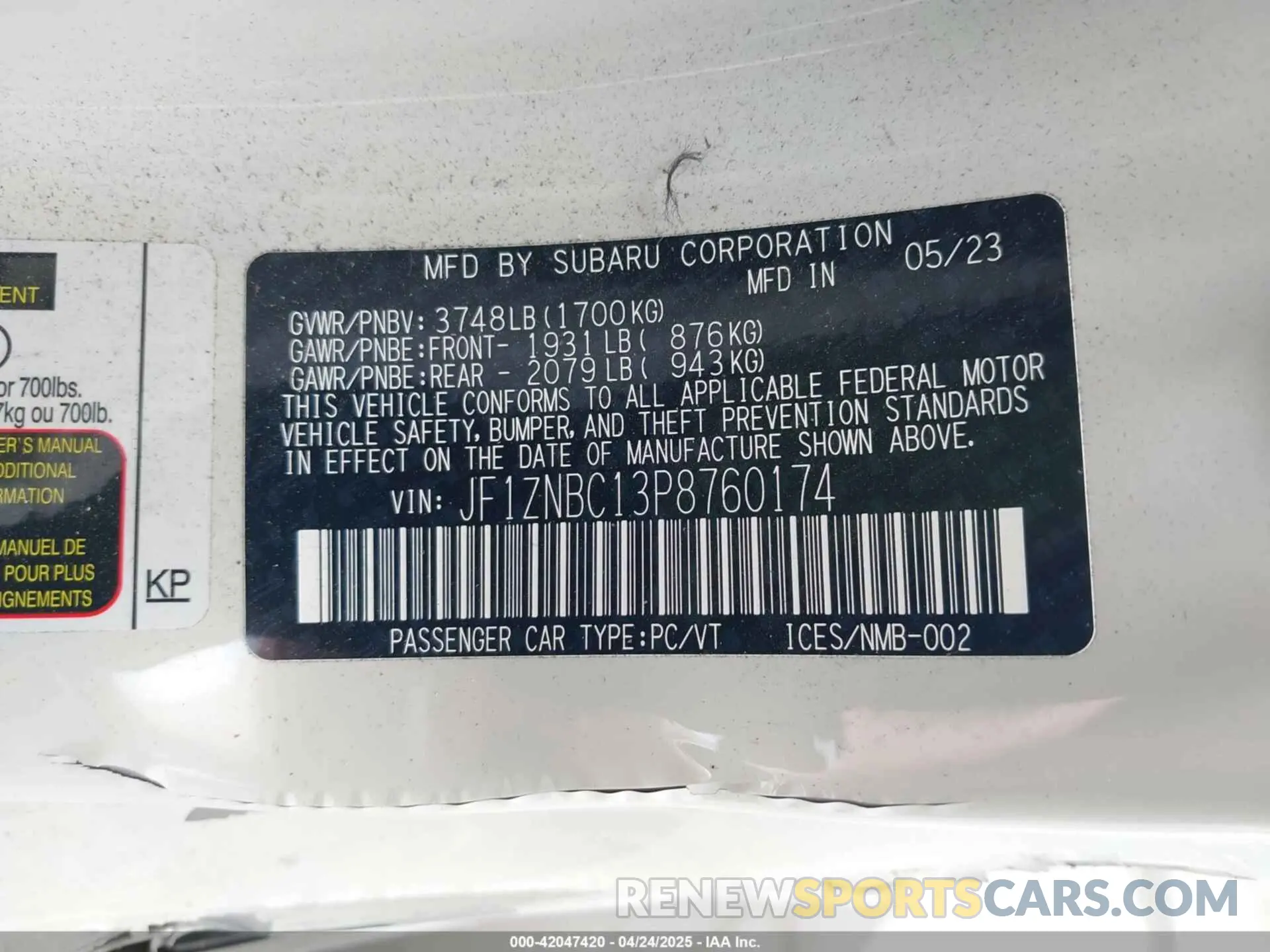 9 fotografías del automóvil dañado JF1ZNBC13P8760174 TOYOTA GR86 2023