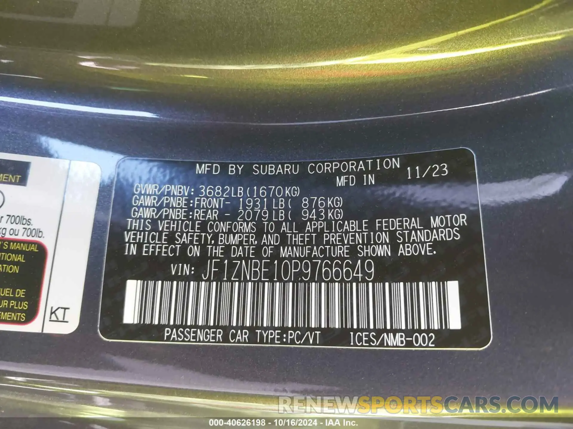 9 fotografías del automóvil dañado JF1ZNBE10P9766649 TOYOTA GR86 2023