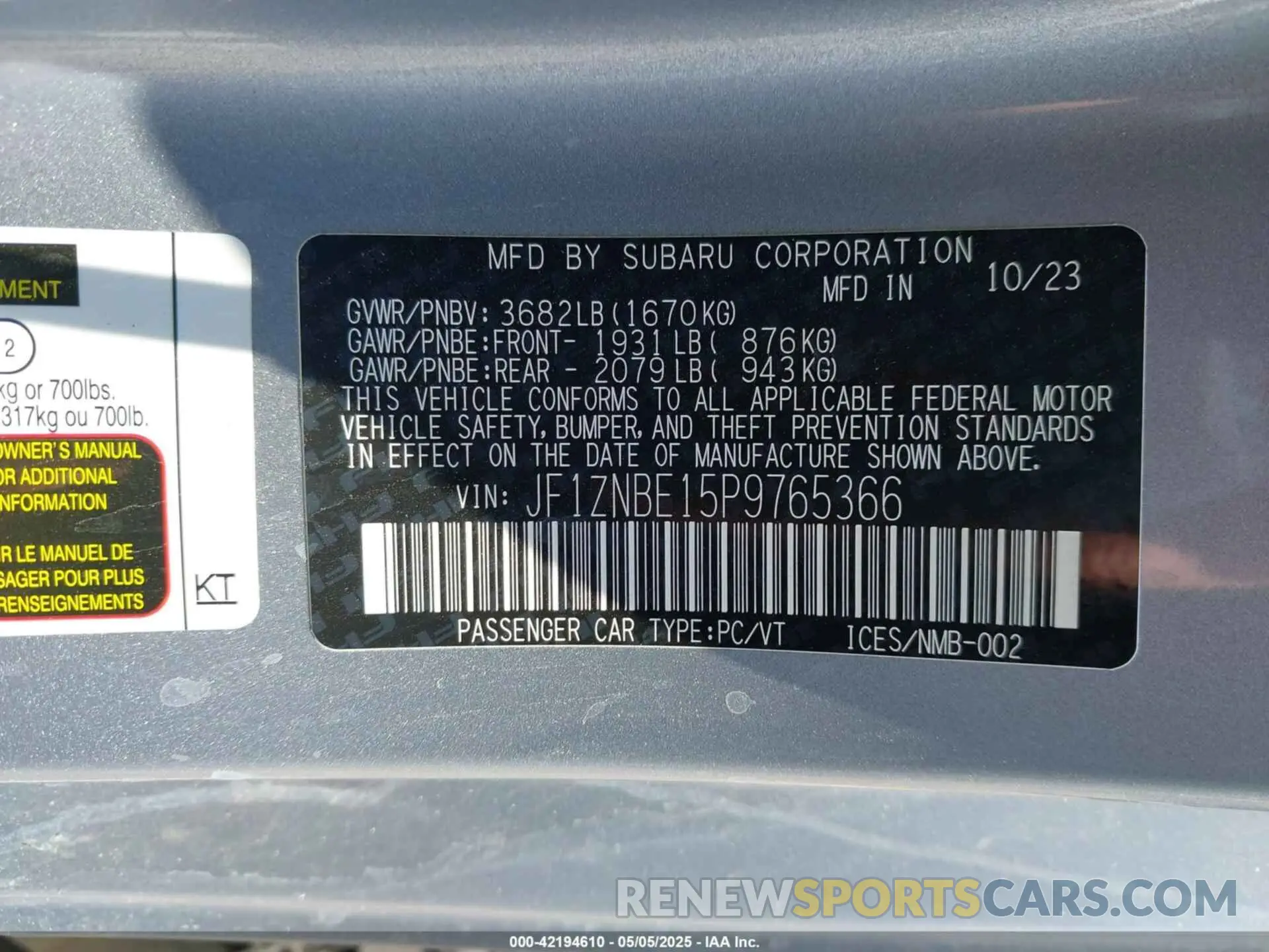 9 fotografías del automóvil dañado JF1ZNBE15P9765366 TOYOTA GR86 2023