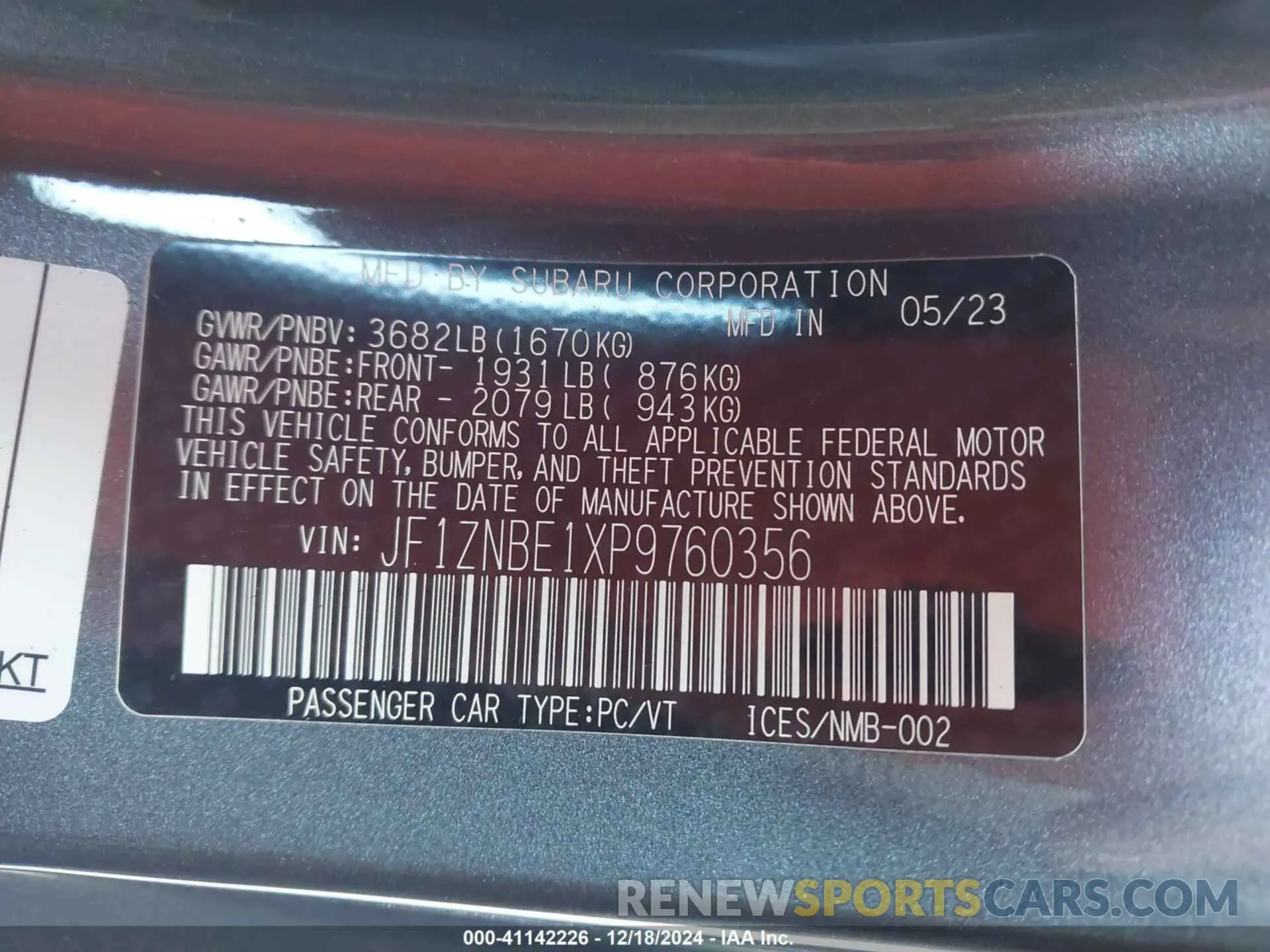 9 fotografías del automóvil dañado JF1ZNBE1XP9760356 TOYOTA GR86 2023
