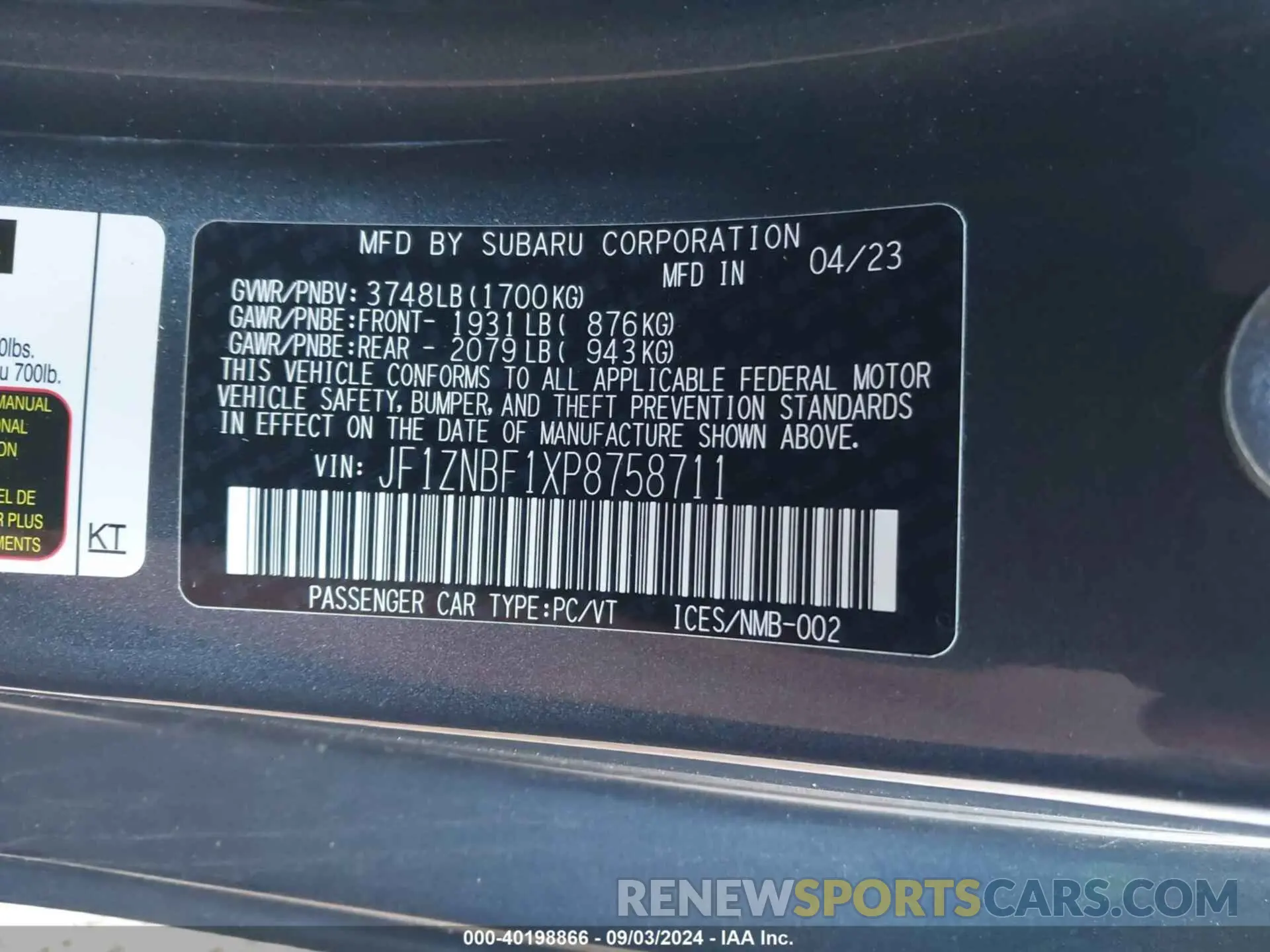 9 fotografías del automóvil dañado JF1ZNBF1XP8758711 TOYOTA GR86 2023