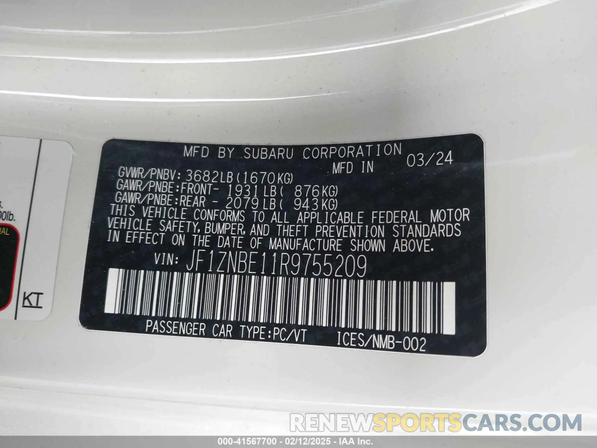 9 fotografías del automóvil dañado JF1ZNBE11R9755209 TOYOTA GR86 2024