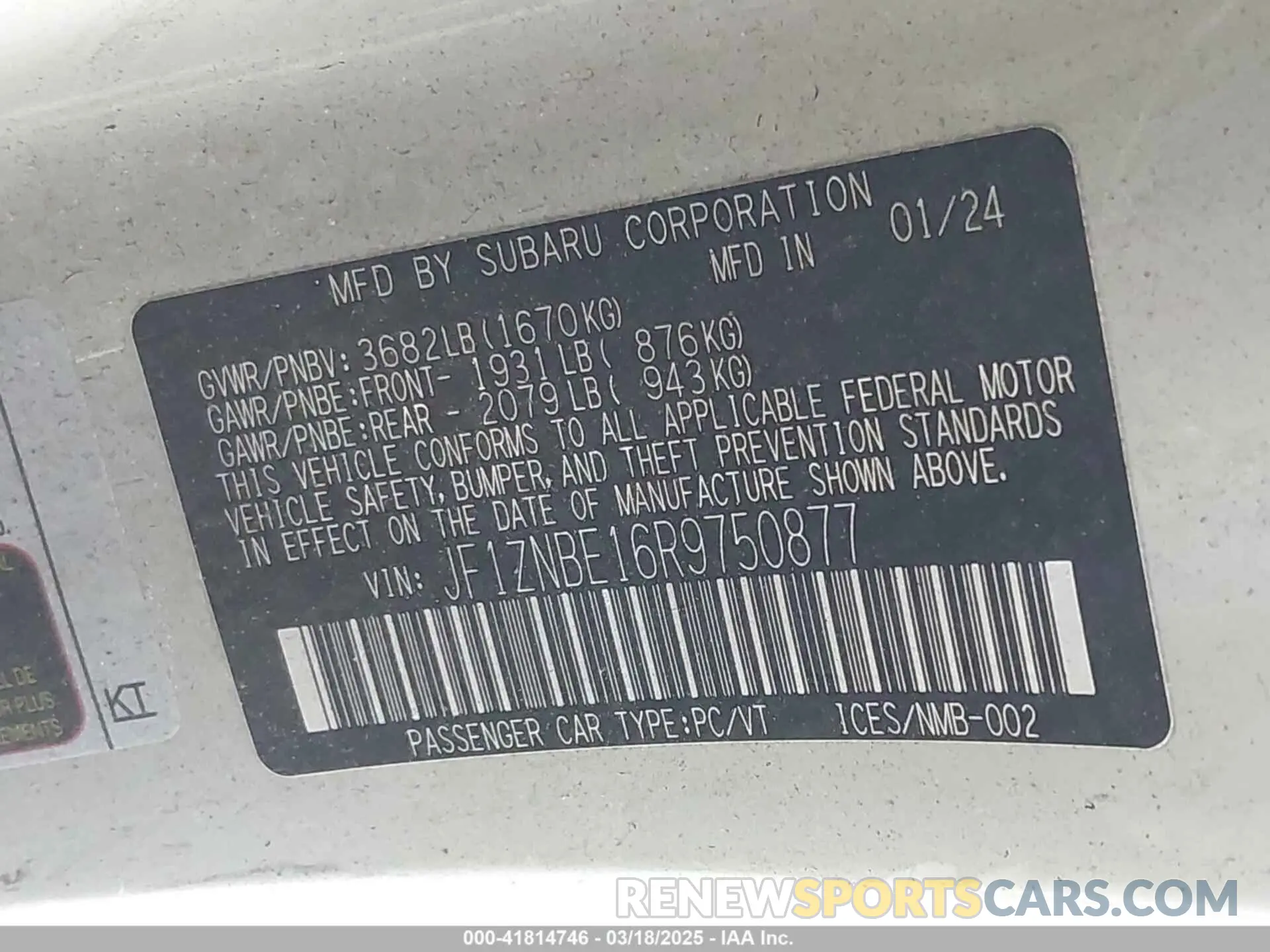 9 fotografías del automóvil dañado JF1ZNBE16R9750877 TOYOTA GR86 2024