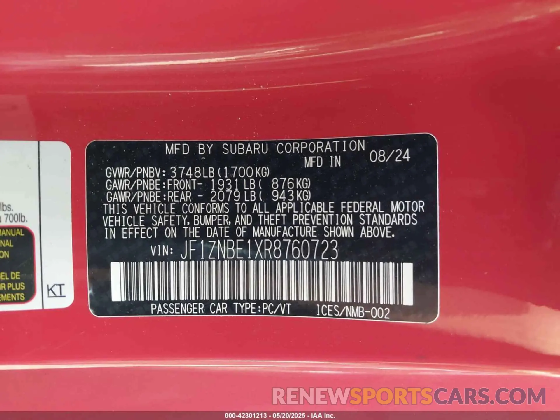 9 fotografías del automóvil dañado JF1ZNBE1XR8760723 TOYOTA GR86 2024