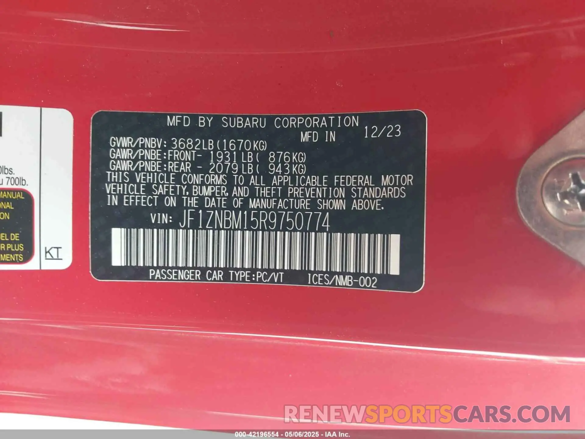 9 fotografías del automóvil dañado JF1ZNBM15R9750774 TOYOTA GR86 2024