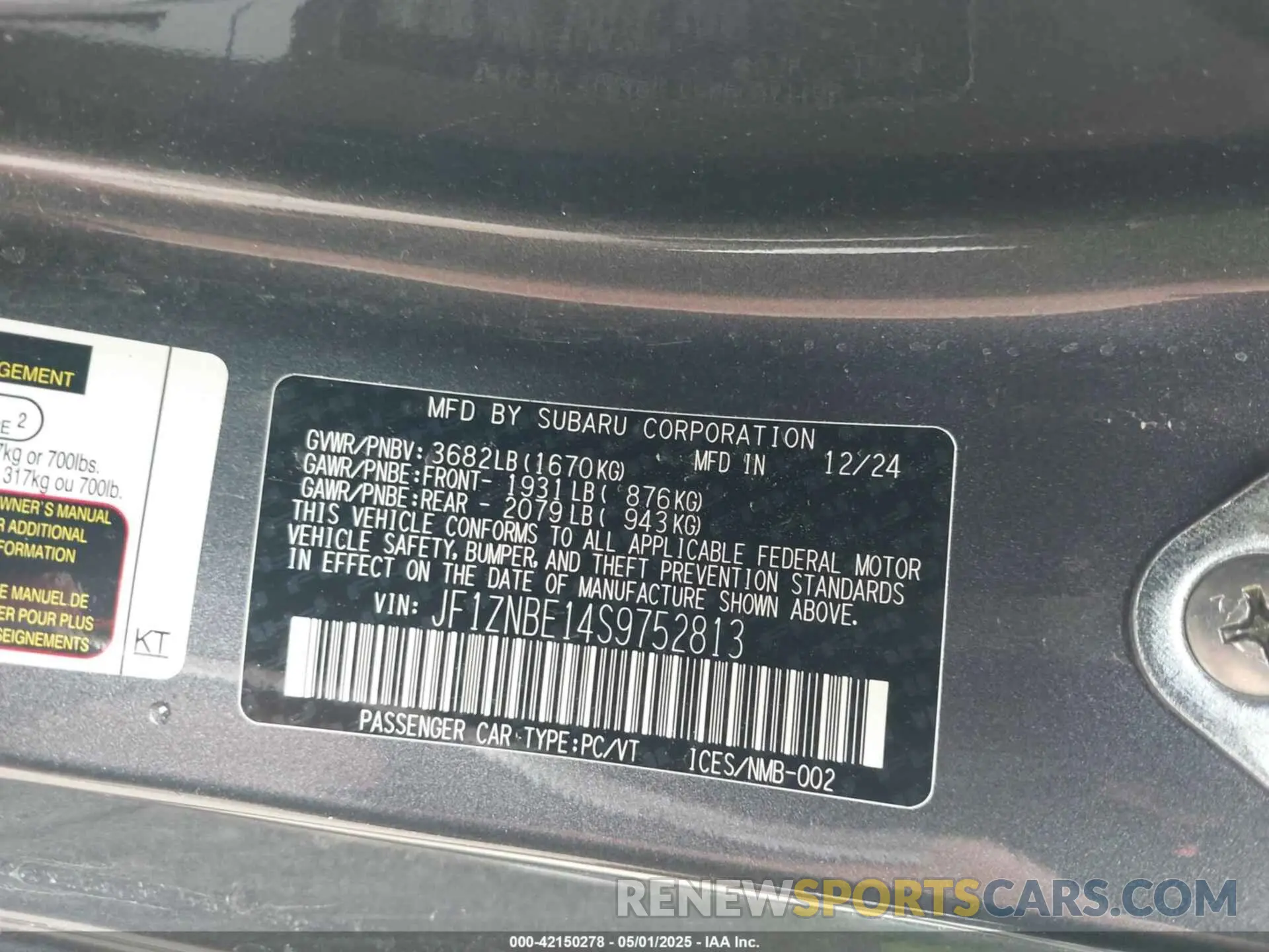 9 fotografías del automóvil dañado JF1ZNBE14S9752813 TOYOTA GR86 2025