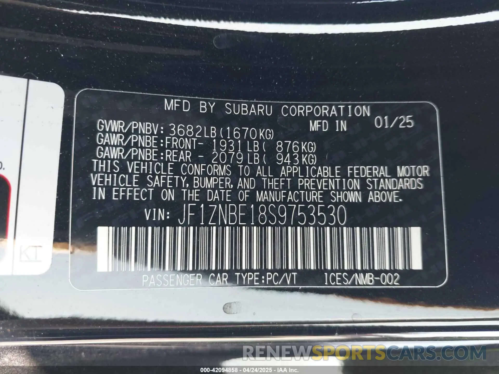 9 fotografías del automóvil dañado JF1ZNBE18S9753530 TOYOTA GR86 2025