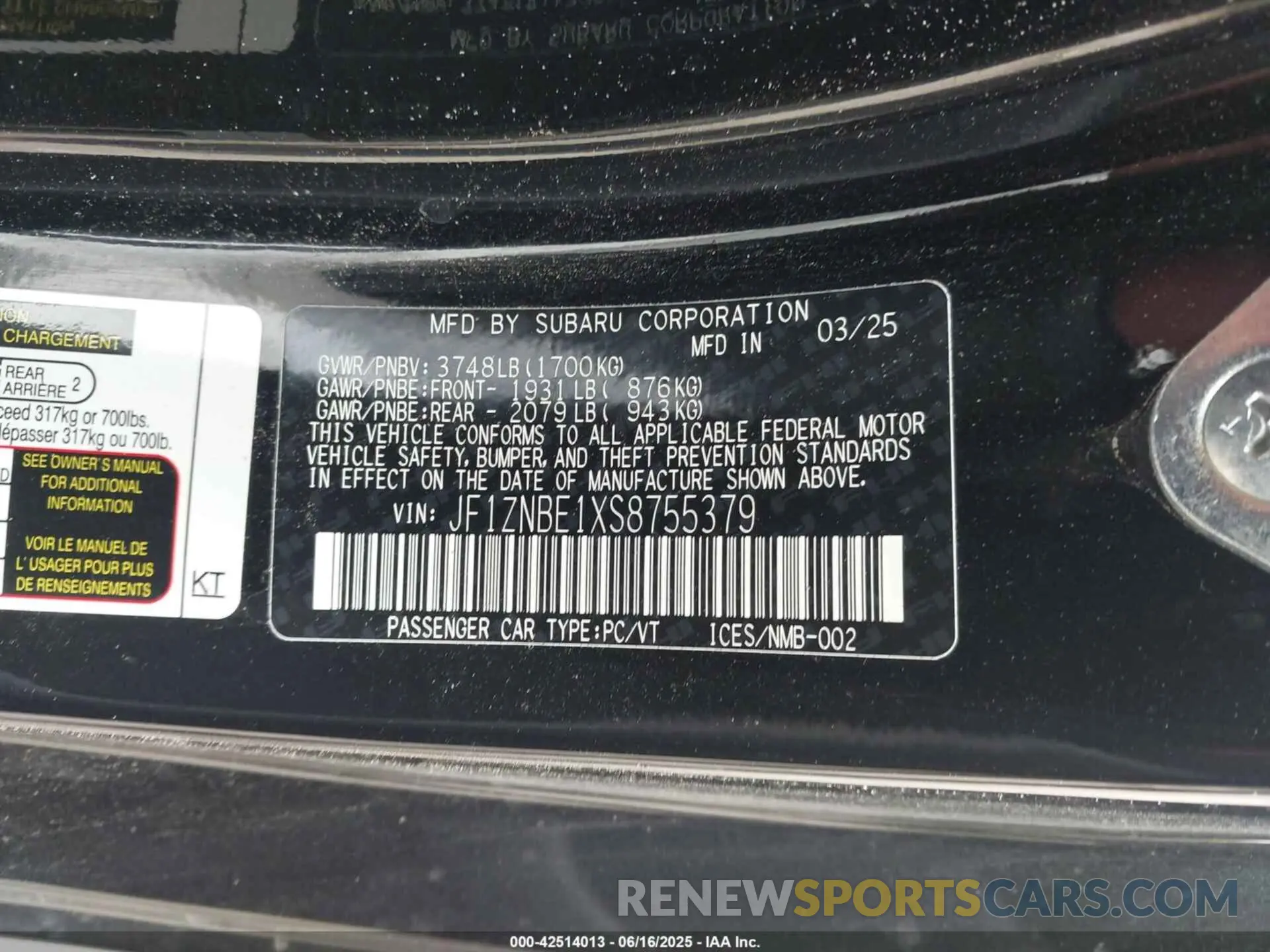 9 fotografías del automóvil dañado JF1ZNBE1XS8755379 TOYOTA GR86 2025