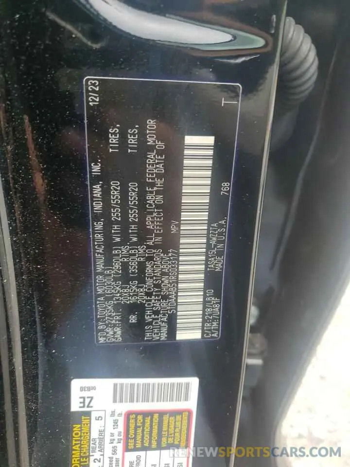 14 fotografías del automóvil dañado 5TDAAAB51RS033177 TOYOTA GRAND HIGH 2024