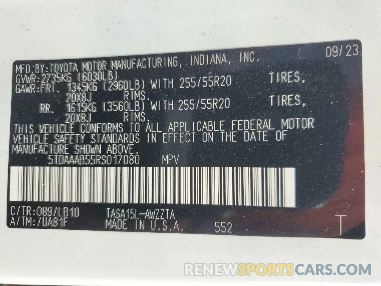 14 fotografías del automóvil dañado 5TDAAAB55RS017080 TOYOTA GRAND HIGH 2024