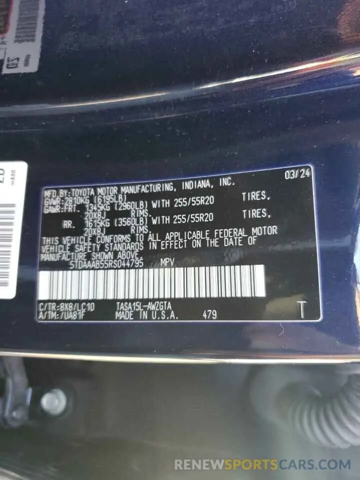 14 fotografías del automóvil dañado 5TDAAAB55RS044795 TOYOTA GRAND HIGH 2024