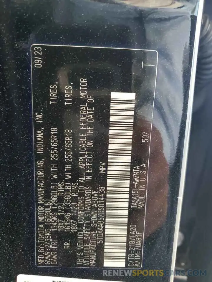 13 fotografías del automóvil dañado 5TDAAAB57RS014438 TOYOTA GRAND HIGH 2024