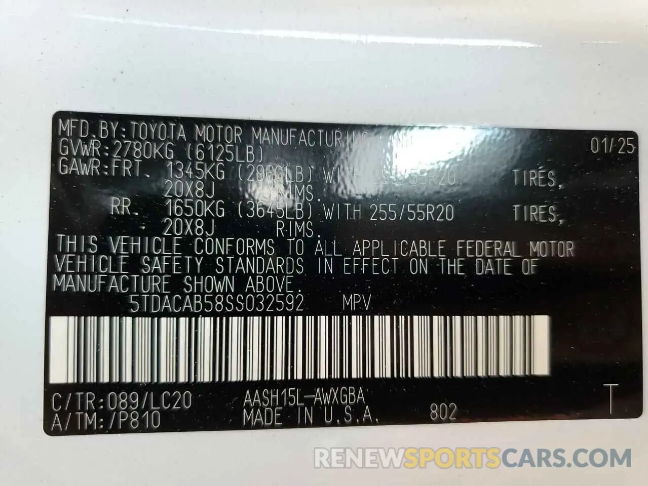 14 fotografías del automóvil dañado 5TDACAB58SS032592 TOYOTA GRAND HIGH 2025