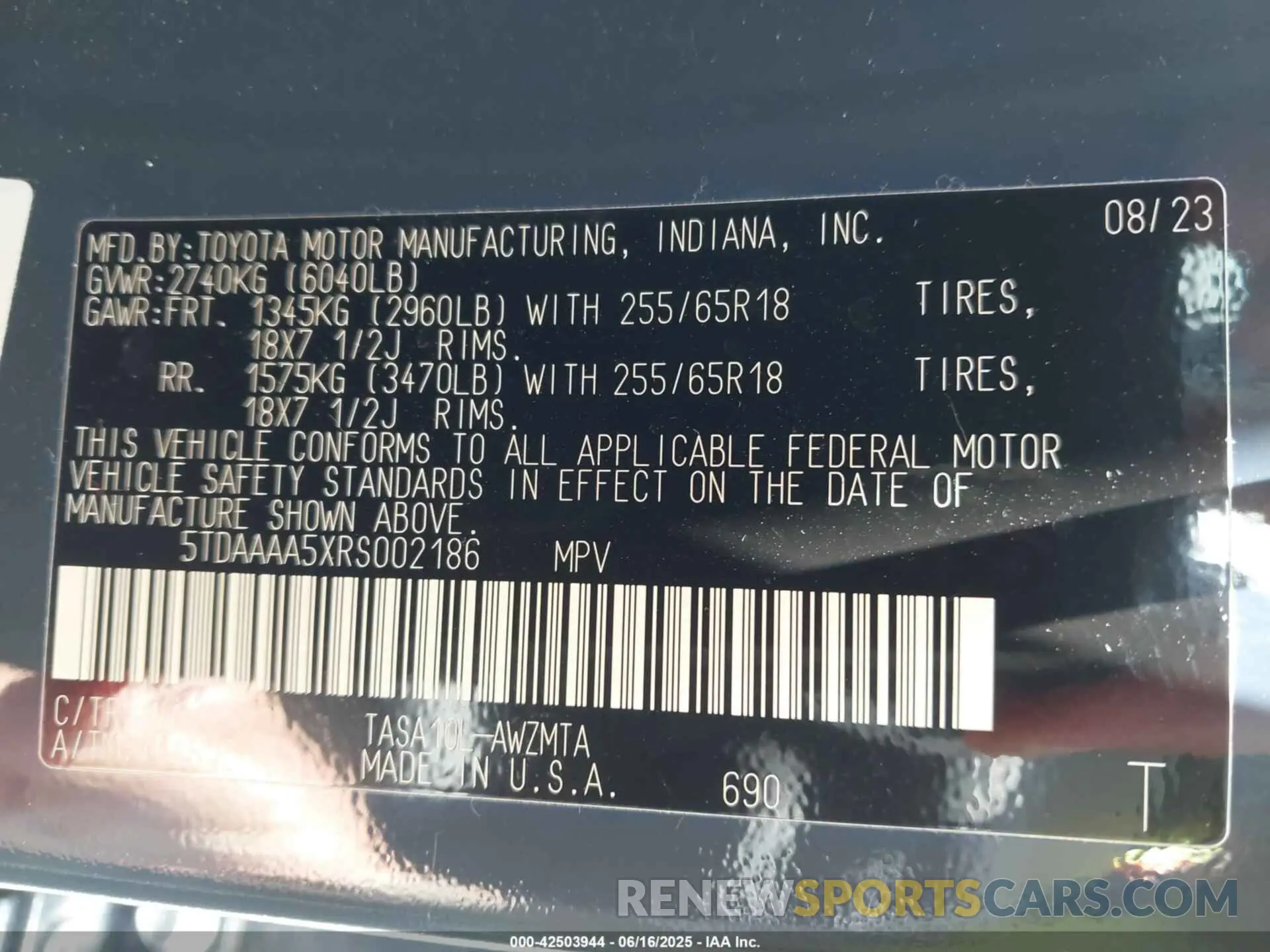 9 fotografías del automóvil dañado 5TDAAAA5XRS002186 TOYOTA GRAND HIGHLANDER 2024