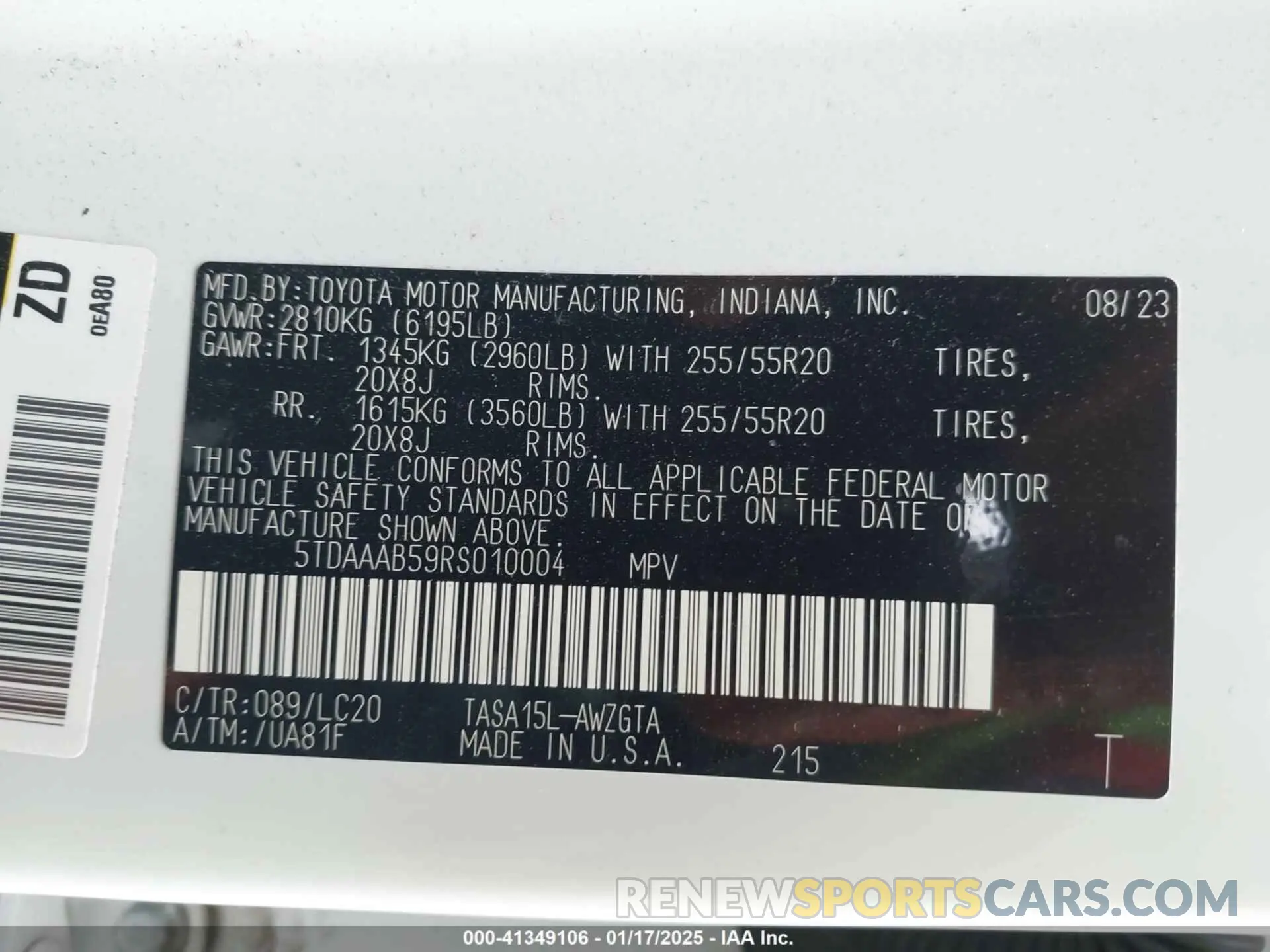 9 fotografías del automóvil dañado 5TDAAAB59RS010004 TOYOTA GRAND HIGHLANDER 2024