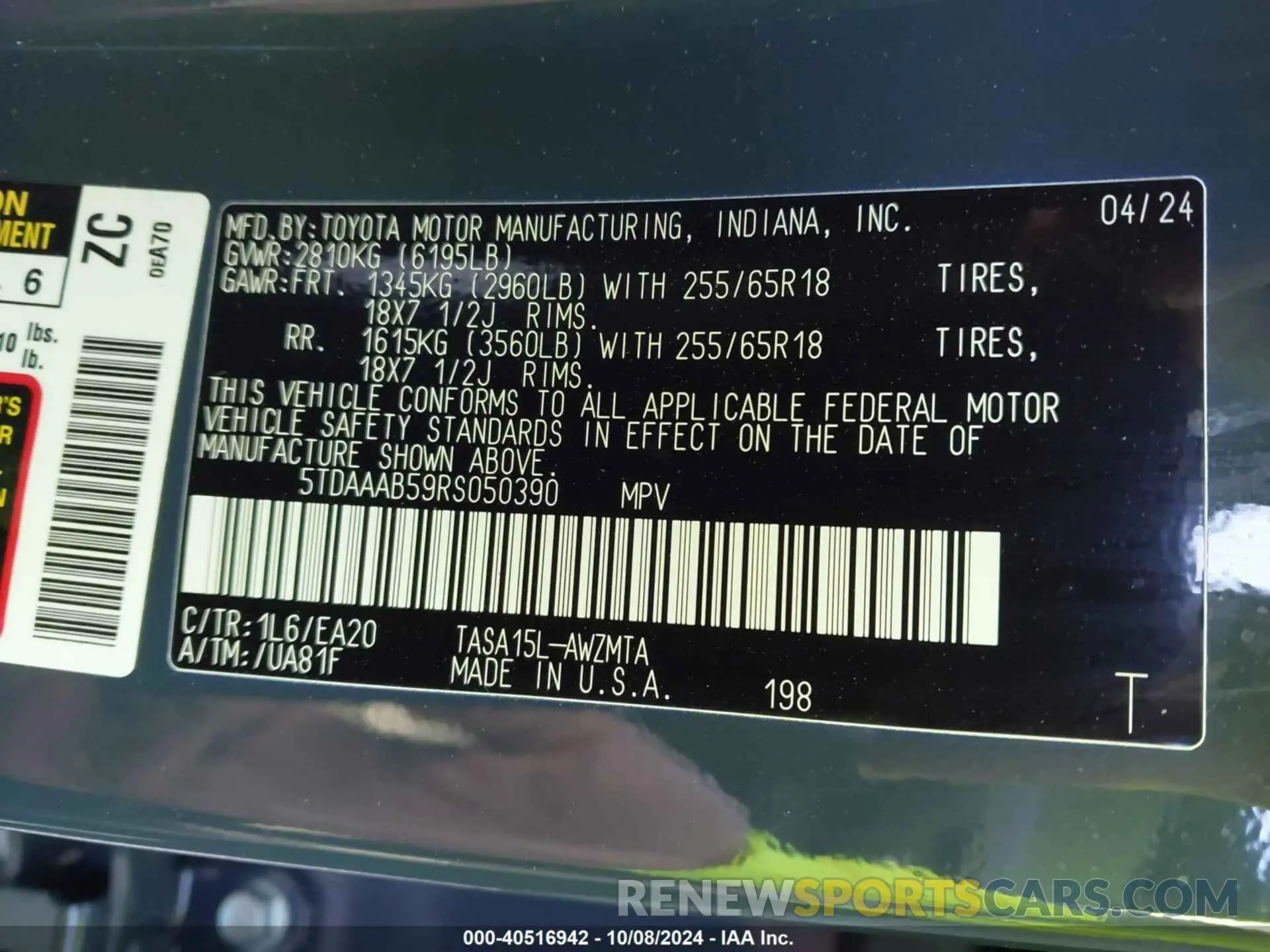 9 fotografías del automóvil dañado 5TDAAAB59RS050390 TOYOTA GRAND HIGHLANDER 2024