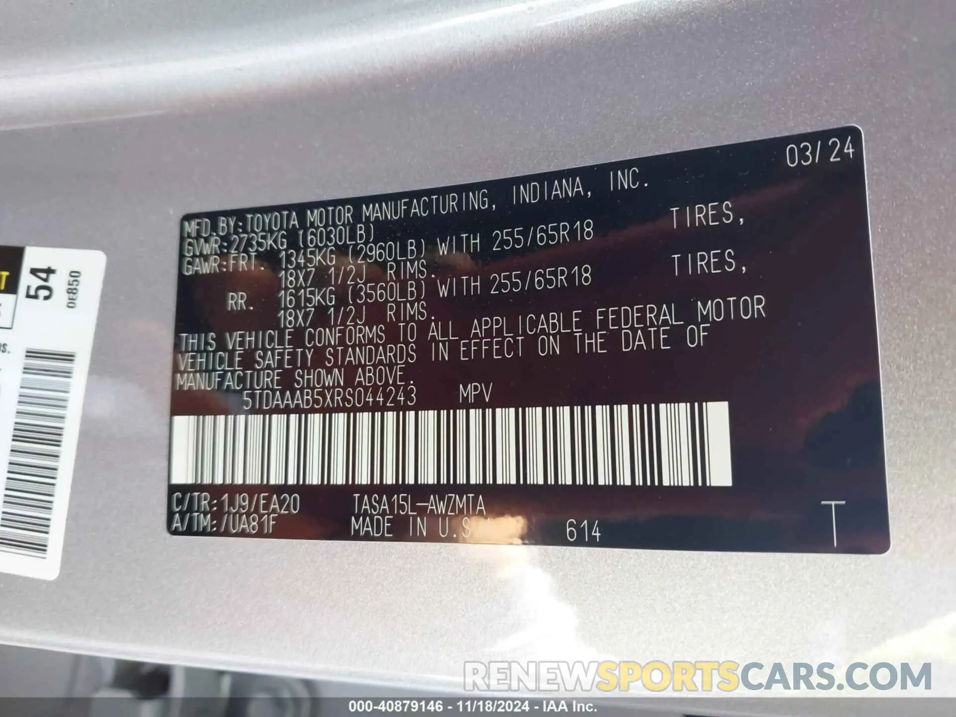 9 fotografías del automóvil dañado 5TDAAAB5XRS044243 TOYOTA GRAND HIGHLANDER 2024