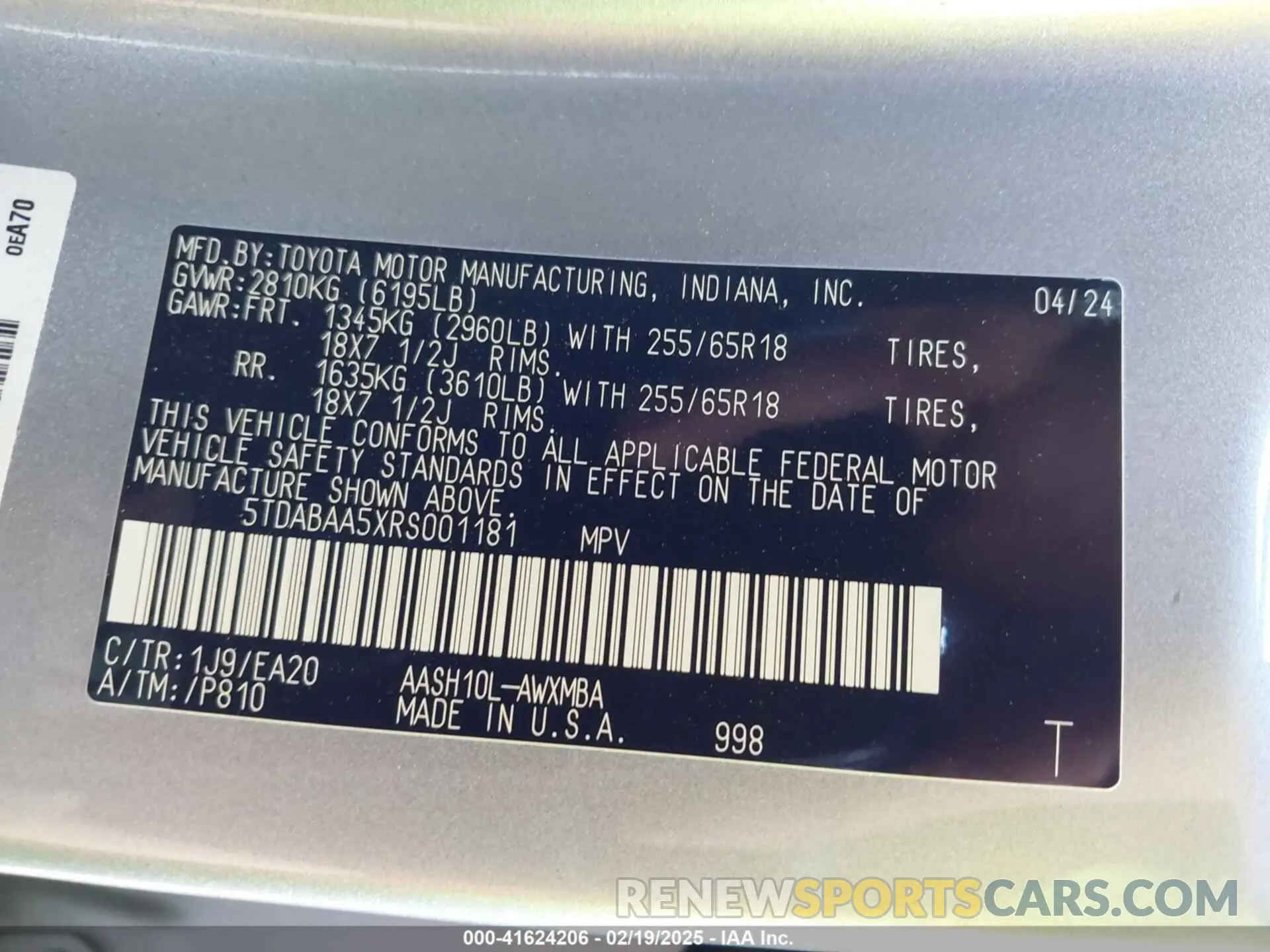 9 fotografías del automóvil dañado 5TDABAA5XRS001181 TOYOTA GRAND HIGHLANDER 2024