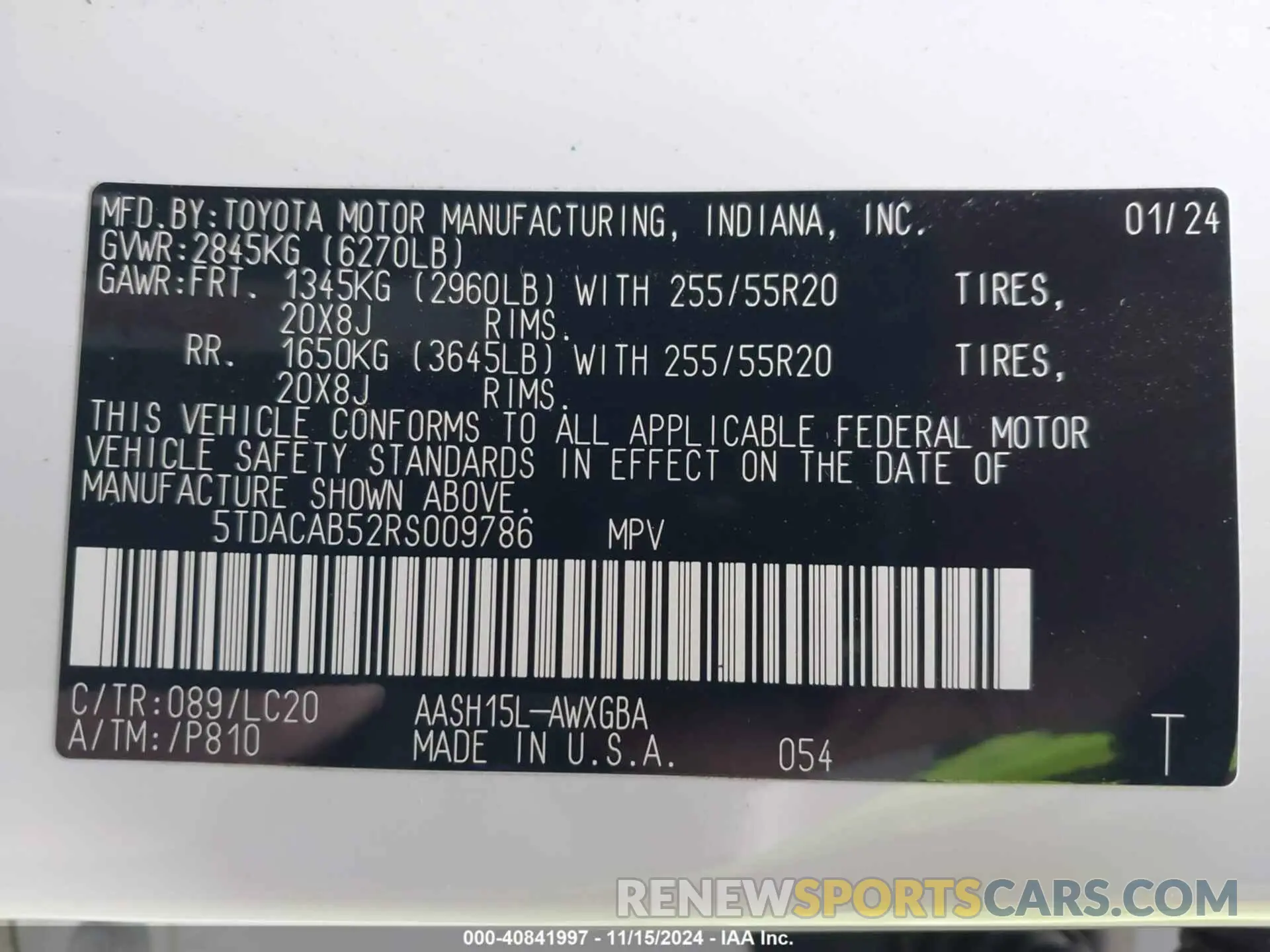9 fotografías del automóvil dañado 5TDACAB52RS009786 TOYOTA GRAND HIGHLANDER 2024