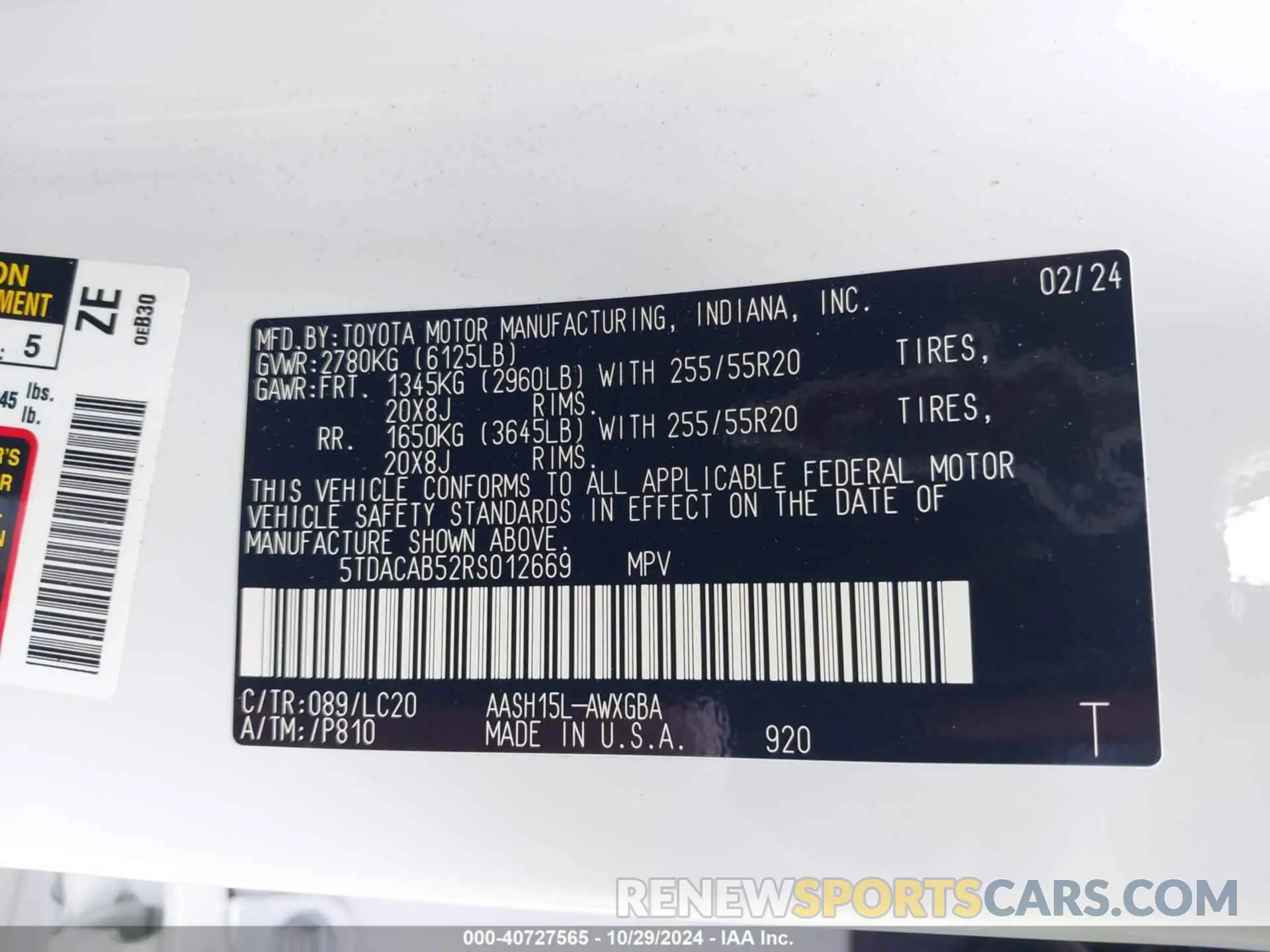 9 fotografías del automóvil dañado 5TDACAB52RS012669 TOYOTA GRAND HIGHLANDER 2024