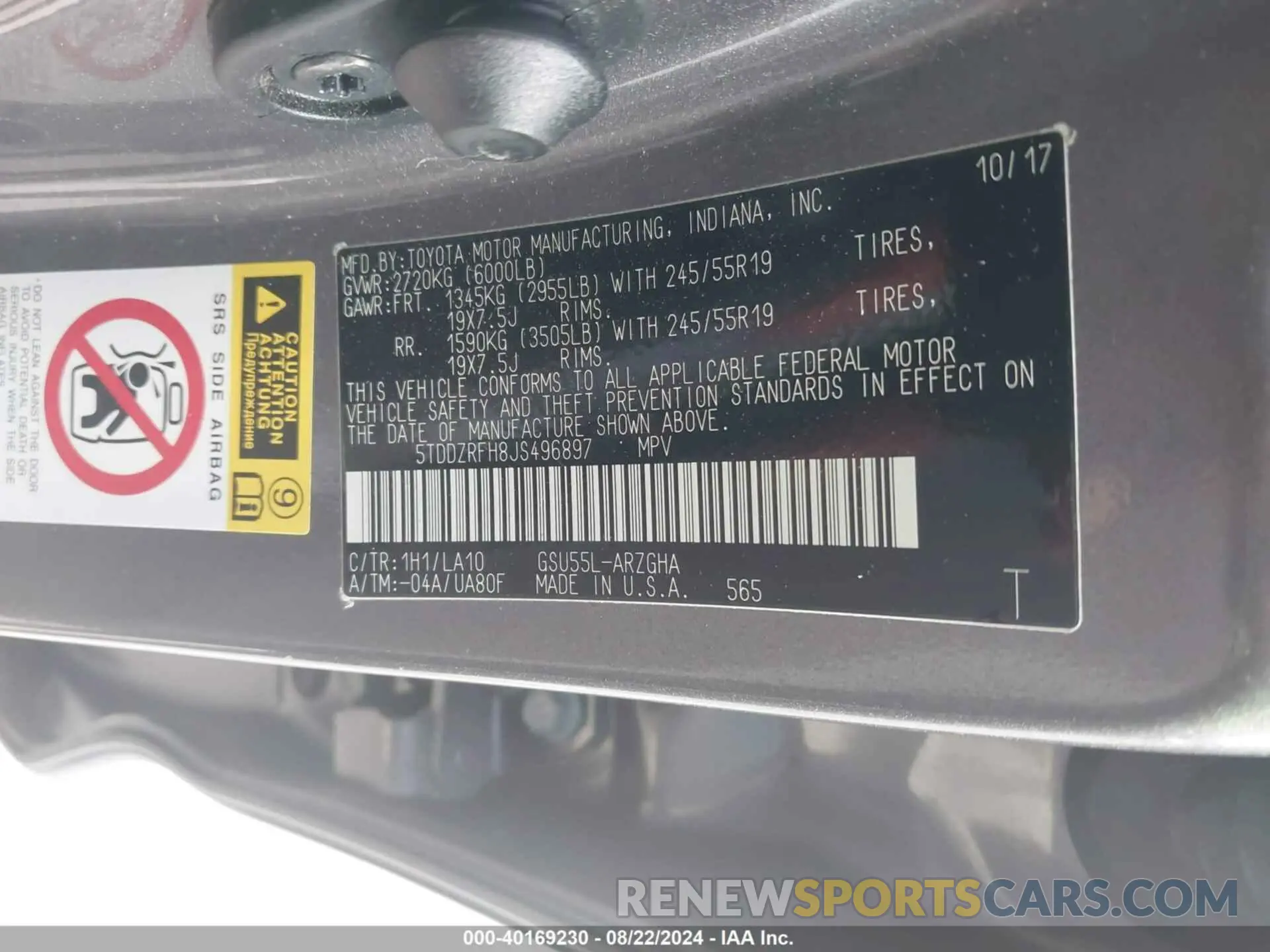 9 fotografías del automóvil dañado 5TDDZRFH8JS496897 TOYOTA HIGHLANDER 2018
