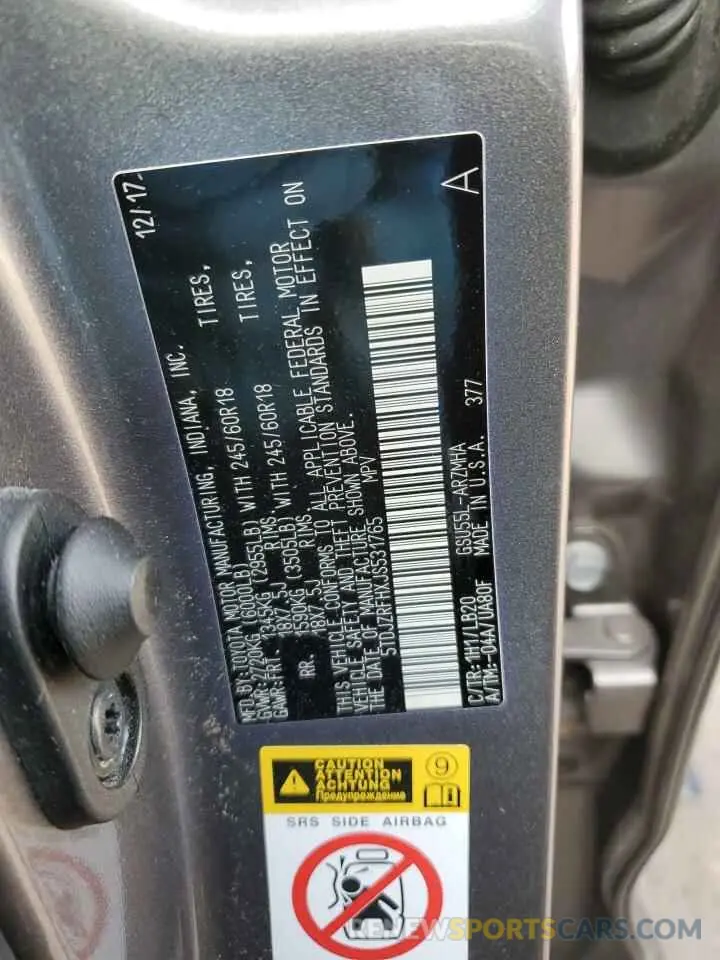 13 fotografías del automóvil dañado 5TDJZRFHXJS531765 TOYOTA HIGHLANDER 2018