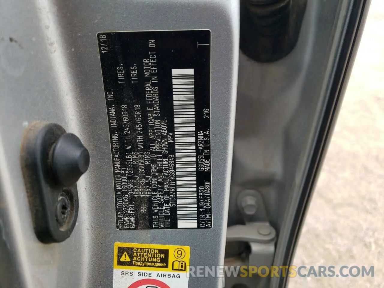 13 fotografías del automóvil dañado 5TDBZRFH1KS946849 TOYOTA HIGHLANDER 2019
