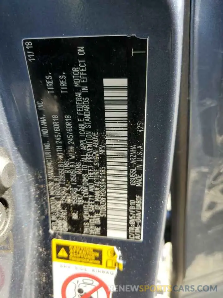 13 fotografías del automóvil dañado 5TDBZRFH2KS940185 TOYOTA HIGHLANDER 2019