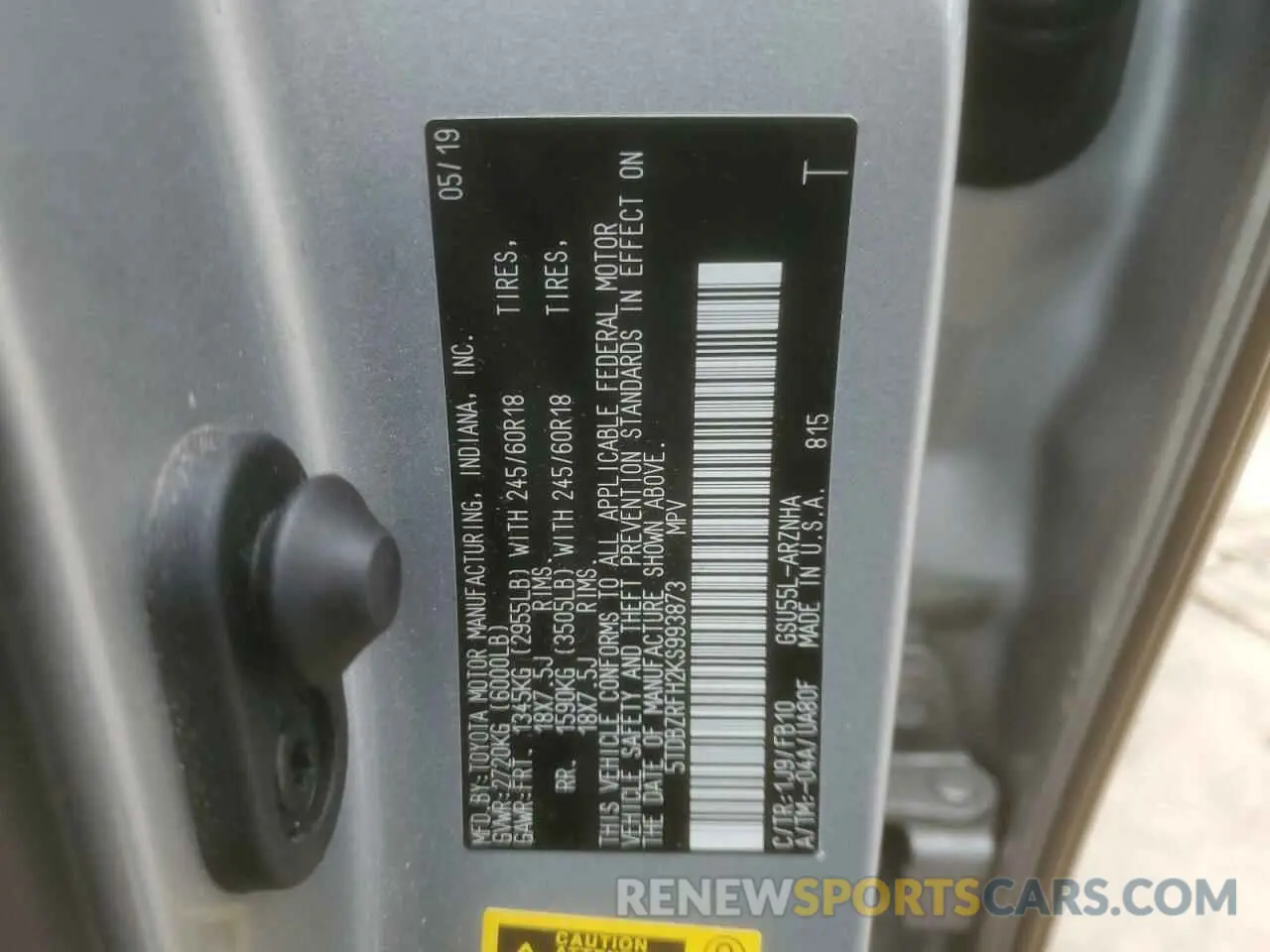 14 fotografías del automóvil dañado 5TDBZRFH2KS993873 TOYOTA HIGHLANDER 2019