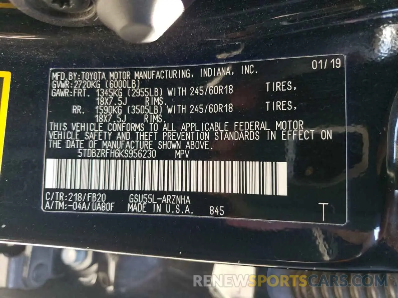 14 fotografías del automóvil dañado 5TDBZRFH6KS956230 TOYOTA HIGHLANDER 2019