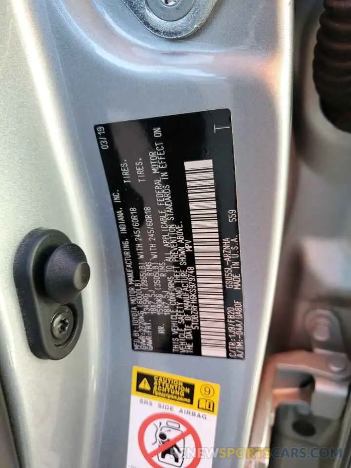 12 fotografías del automóvil dañado 5TDBZRFH6KS979748 TOYOTA HIGHLANDER 2019