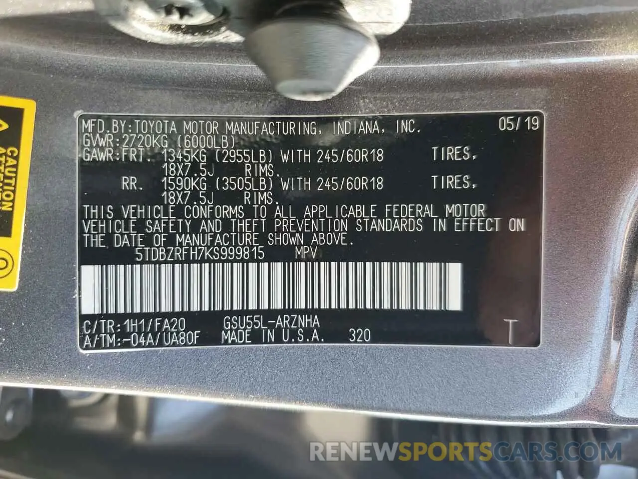 13 fotografías del automóvil dañado 5TDBZRFH7KS999815 TOYOTA HIGHLANDER 2019