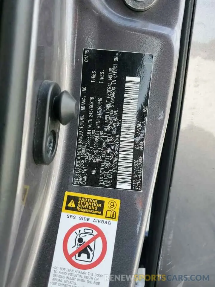 13 fotografías del automóvil dañado 5TDBZRFH9KS964046 TOYOTA HIGHLANDER 2019