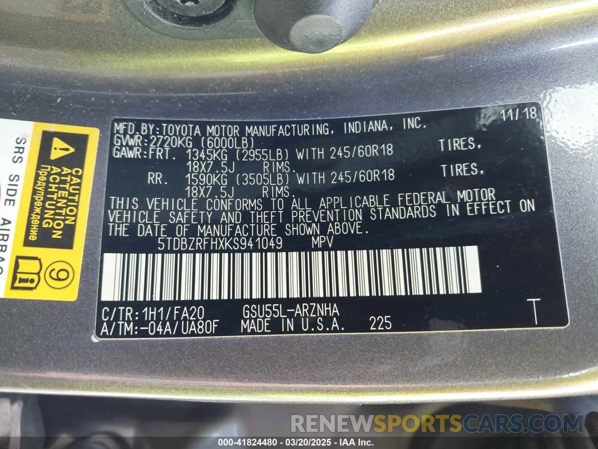 9 fotografías del automóvil dañado 5TDBZRFHXKS941049 TOYOTA HIGHLANDER 2019