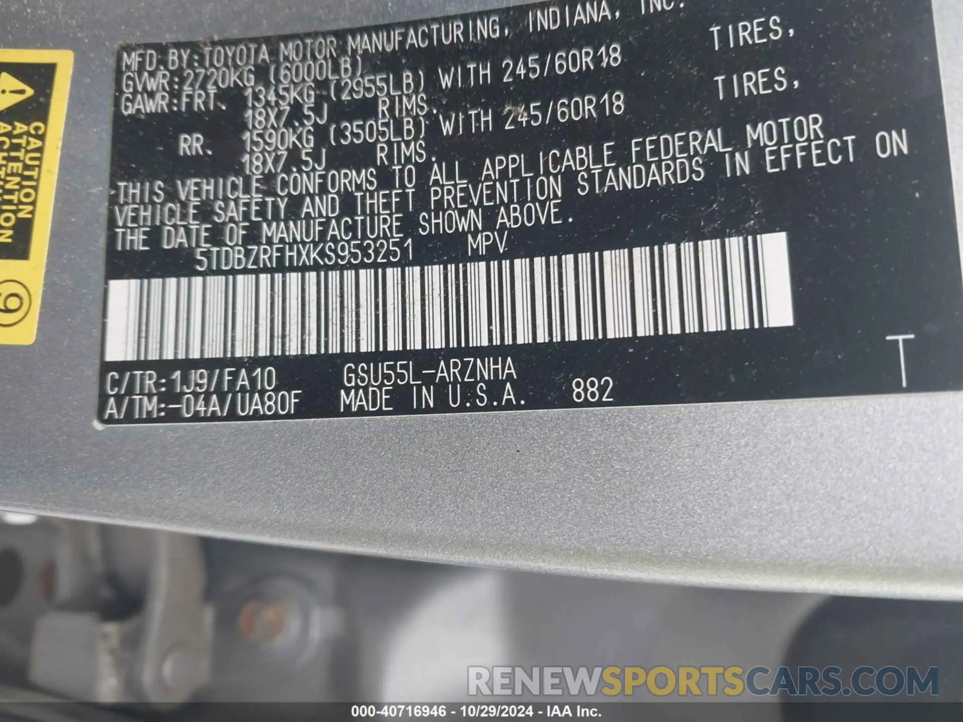 9 fotografías del automóvil dañado 5TDBZRFHXKS953251 TOYOTA HIGHLANDER 2019