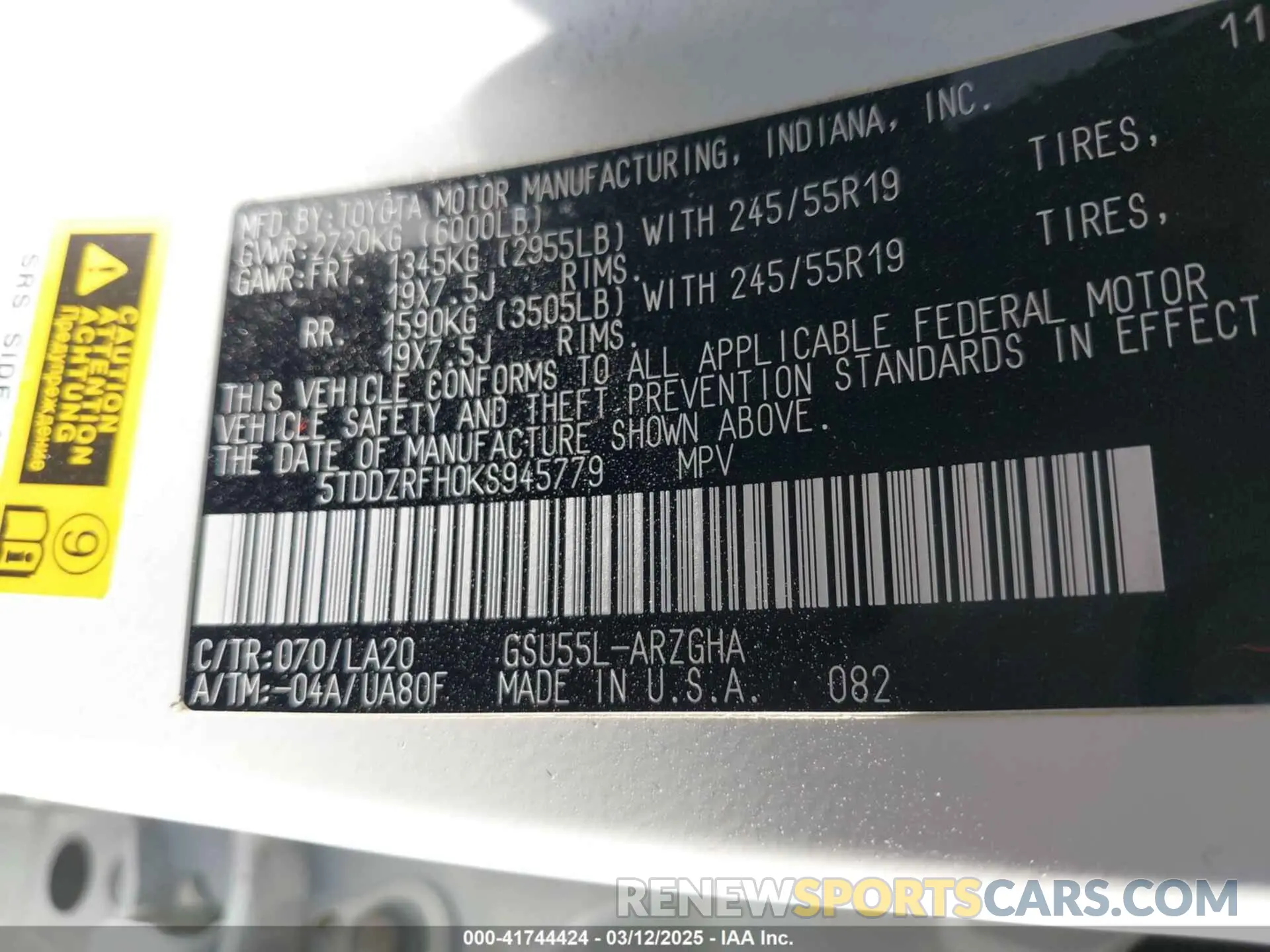 9 fotografías del automóvil dañado 5TDDZRFH0KS945779 TOYOTA HIGHLANDER 2019