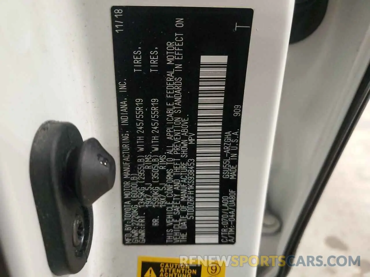13 fotografías del automóvil dañado 5TDDZRFH1KS938453 TOYOTA HIGHLANDER 2019