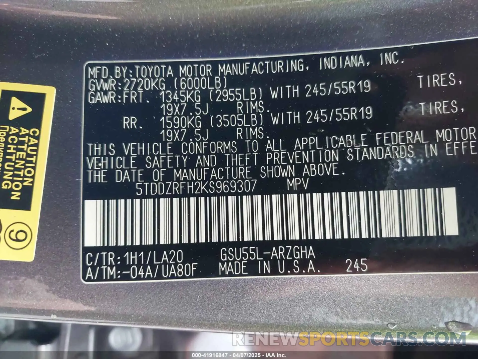 9 fotografías del automóvil dañado 5TDDZRFH2KS969307 TOYOTA HIGHLANDER 2019