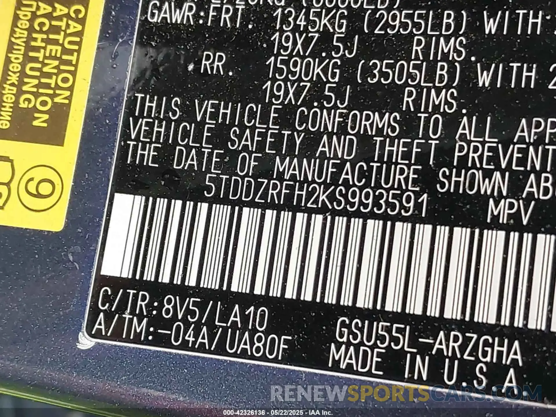 9 fotografías del automóvil dañado 5TDDZRFH2KS993591 TOYOTA HIGHLANDER 2019