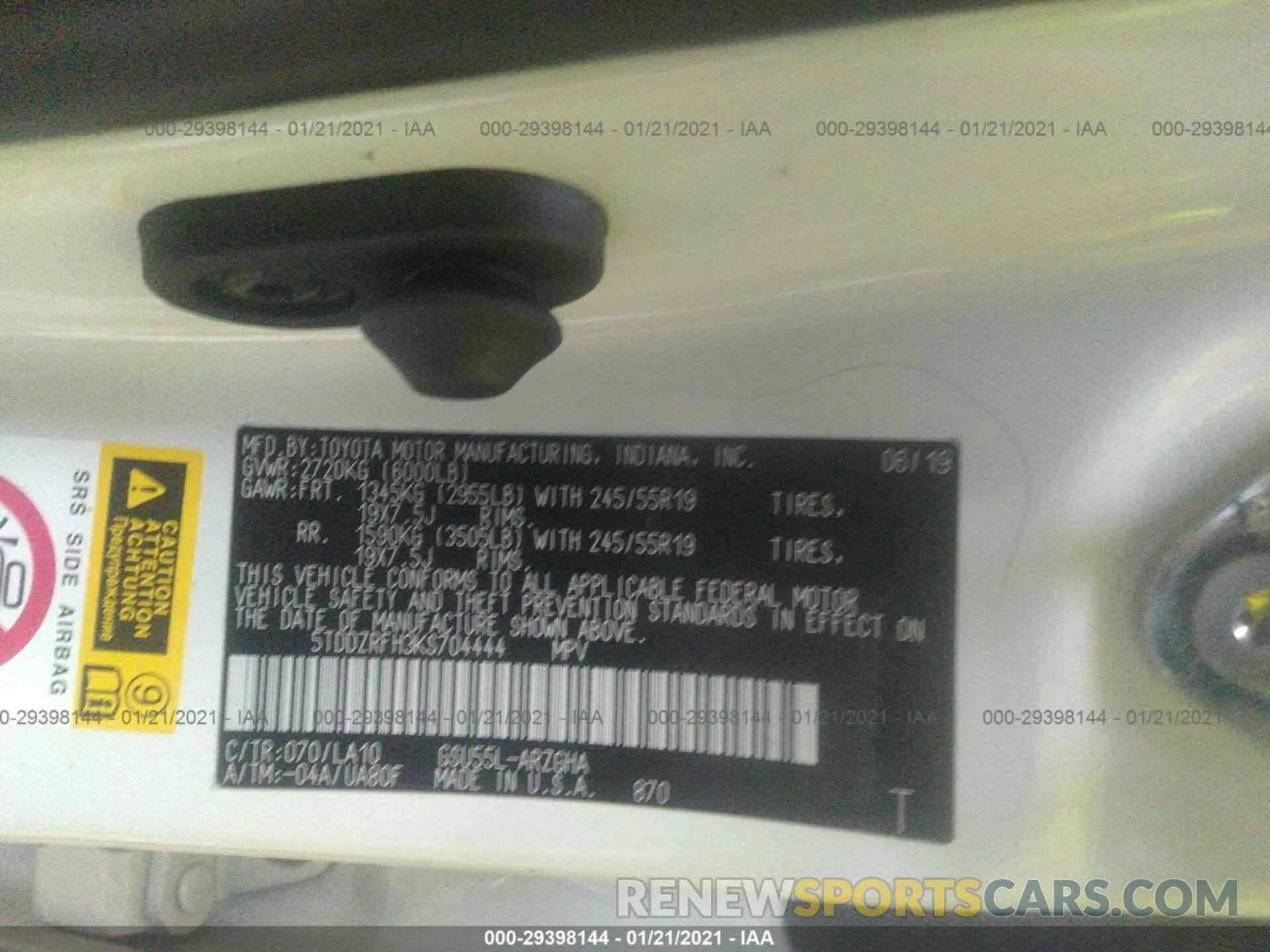 9 fotografías del automóvil dañado 5TDDZRFH3KS704444 TOYOTA HIGHLANDER 2019