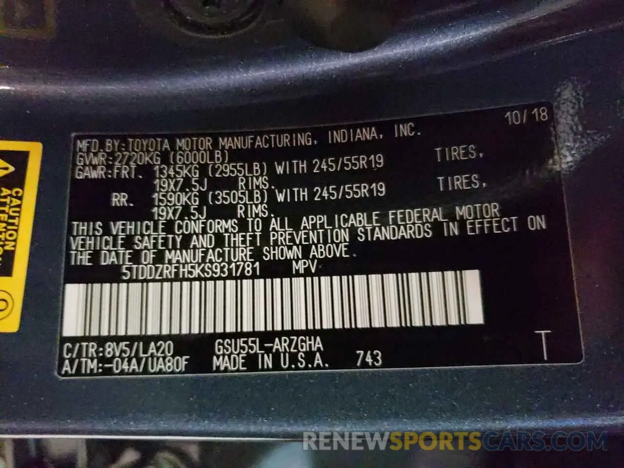 13 fotografías del automóvil dañado 5TDDZRFH5KS931781 TOYOTA HIGHLANDER 2019