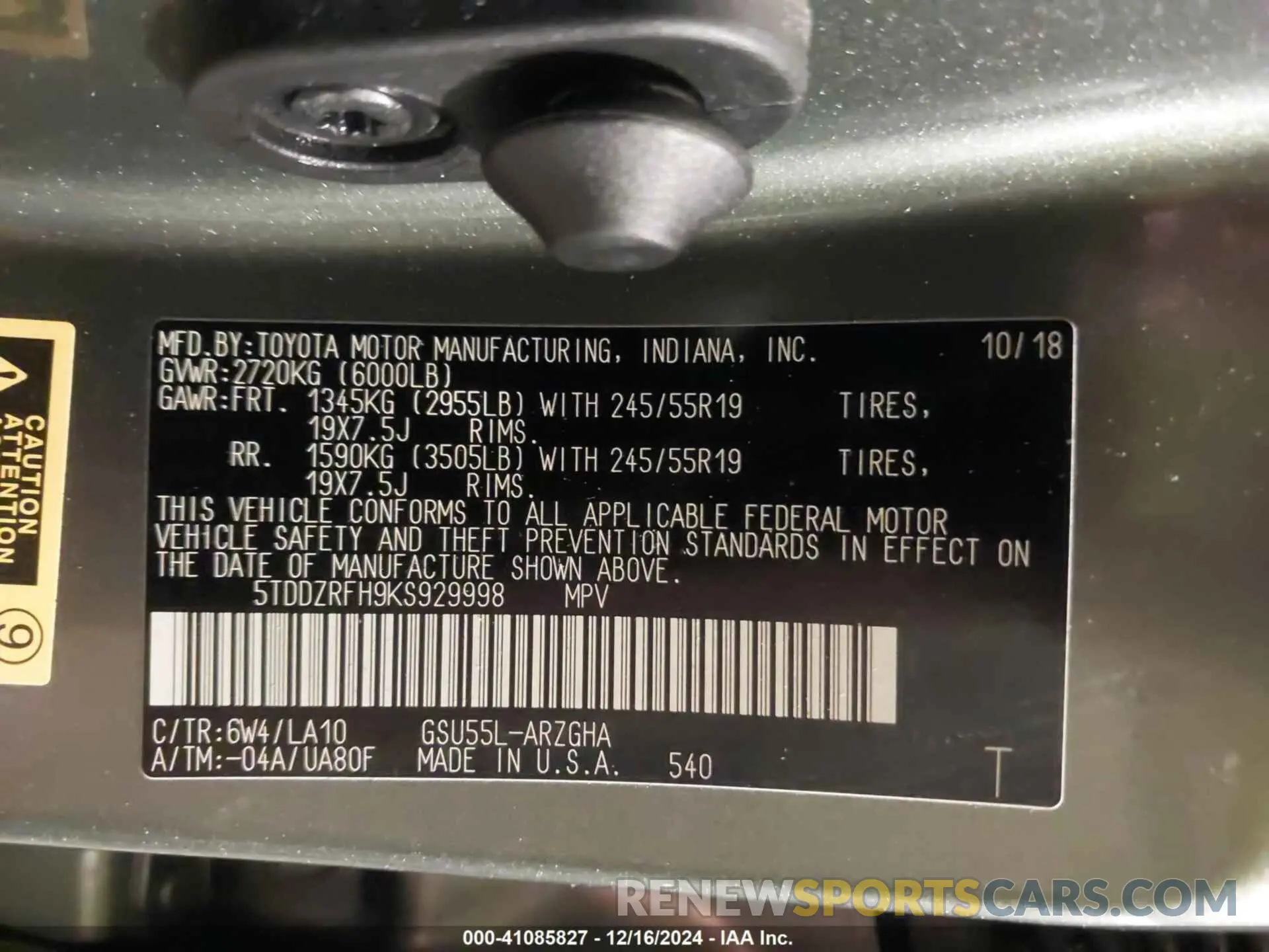 9 fotografías del automóvil dañado 5TDDZRFH9KS929998 TOYOTA HIGHLANDER 2019