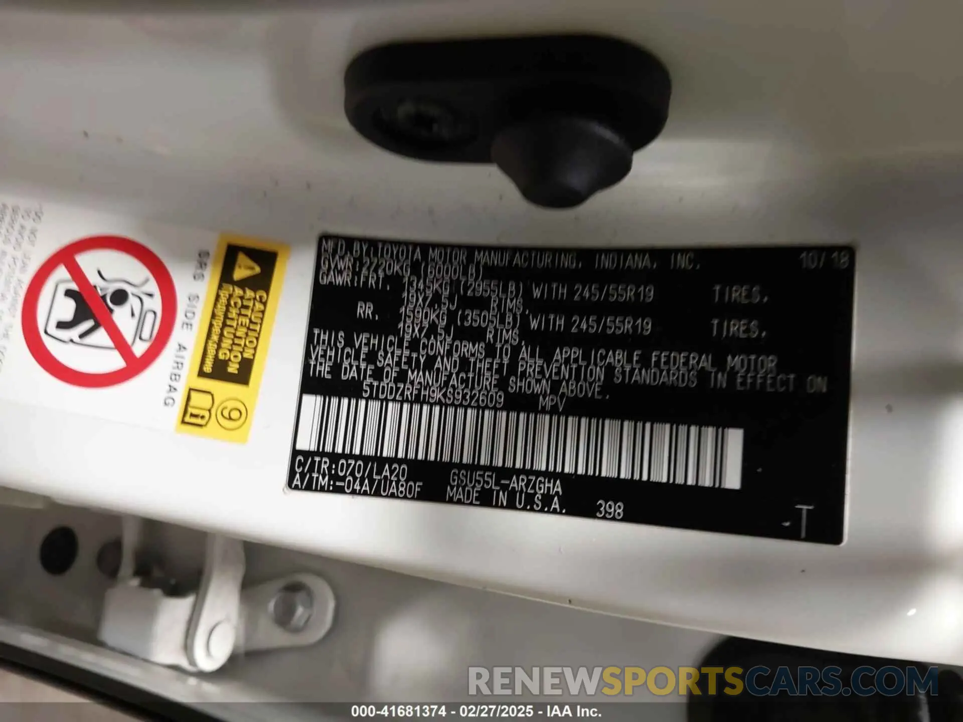 9 fotografías del automóvil dañado 5TDDZRFH9KS932609 TOYOTA HIGHLANDER 2019