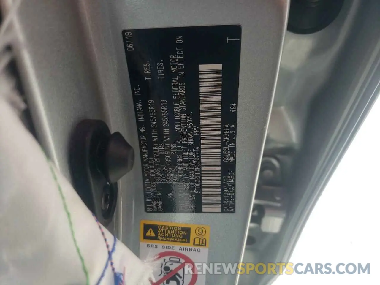 10 fotografías del automóvil dañado 5TDDZRFHXKS707714 TOYOTA HIGHLANDER 2019