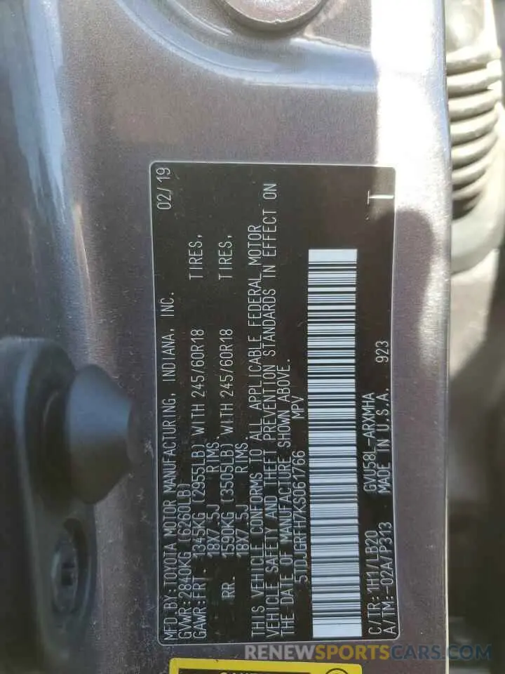 13 fotografías del automóvil dañado 5TDJGRFH7KS061766 TOYOTA HIGHLANDER 2019