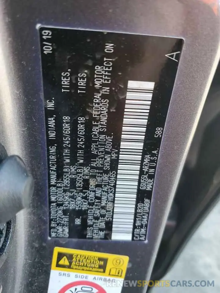 13 fotografías del automóvil dañado 5TDJZRFH0KS740465 TOYOTA HIGHLANDER 2019