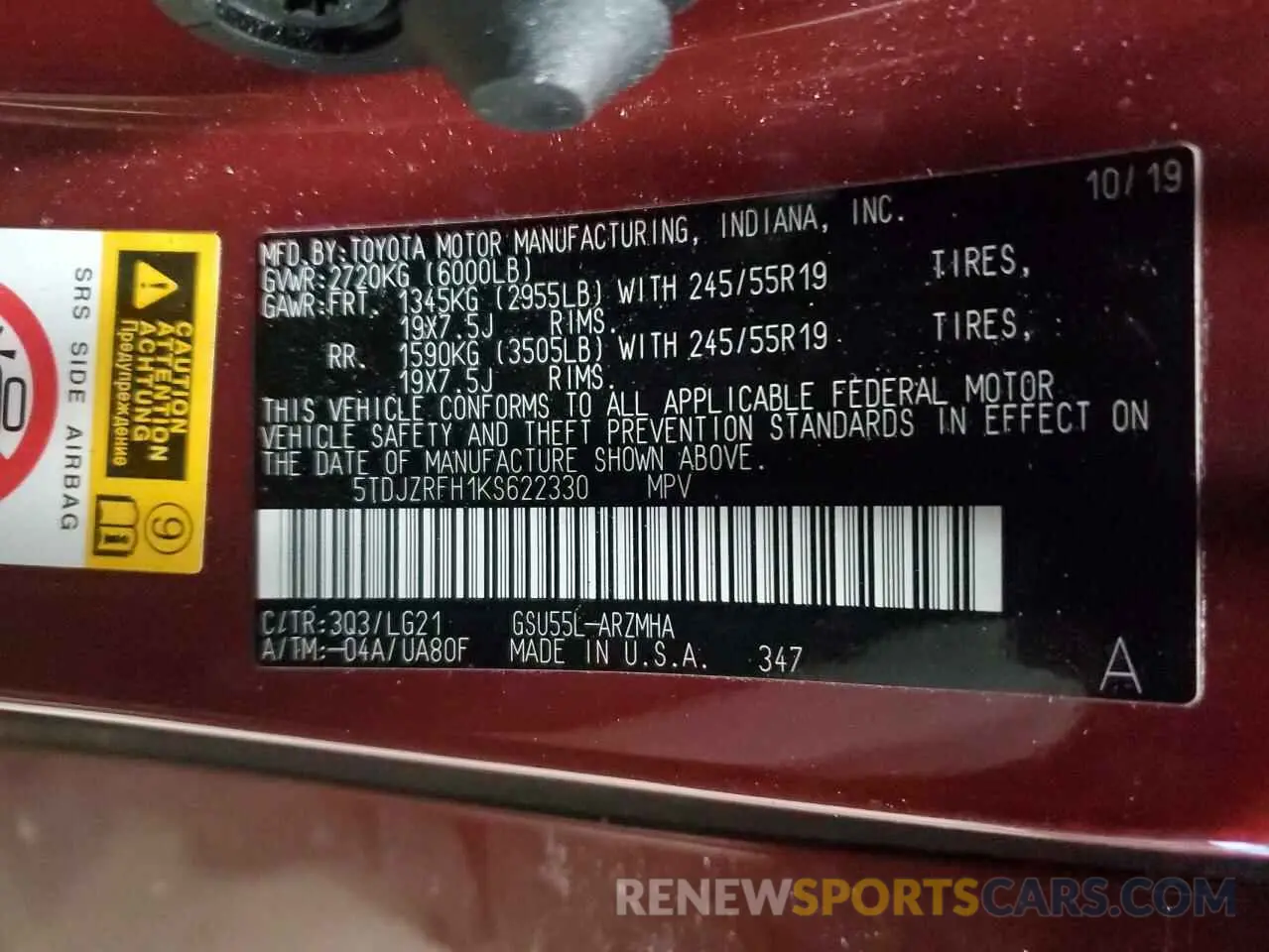 13 fotografías del automóvil dañado 5TDJZRFH1KS622330 TOYOTA HIGHLANDER 2019