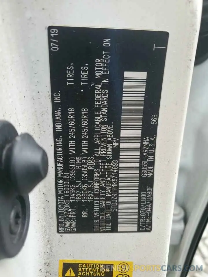 13 fotografías del automóvil dañado 5TDJZRFH1KS714893 TOYOTA HIGHLANDER 2019