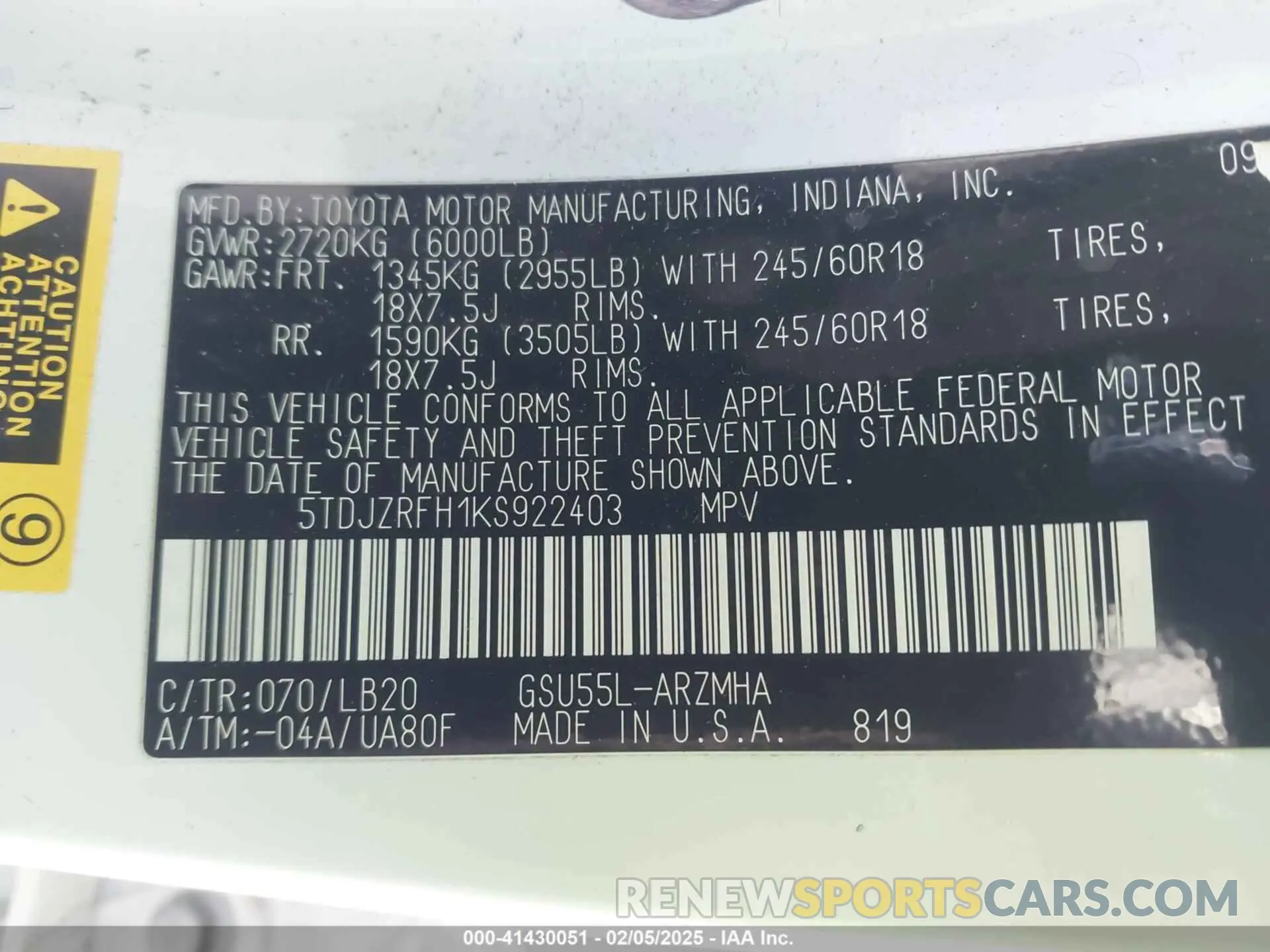 9 fotografías del automóvil dañado 5TDJZRFH1KS922403 TOYOTA HIGHLANDER 2019