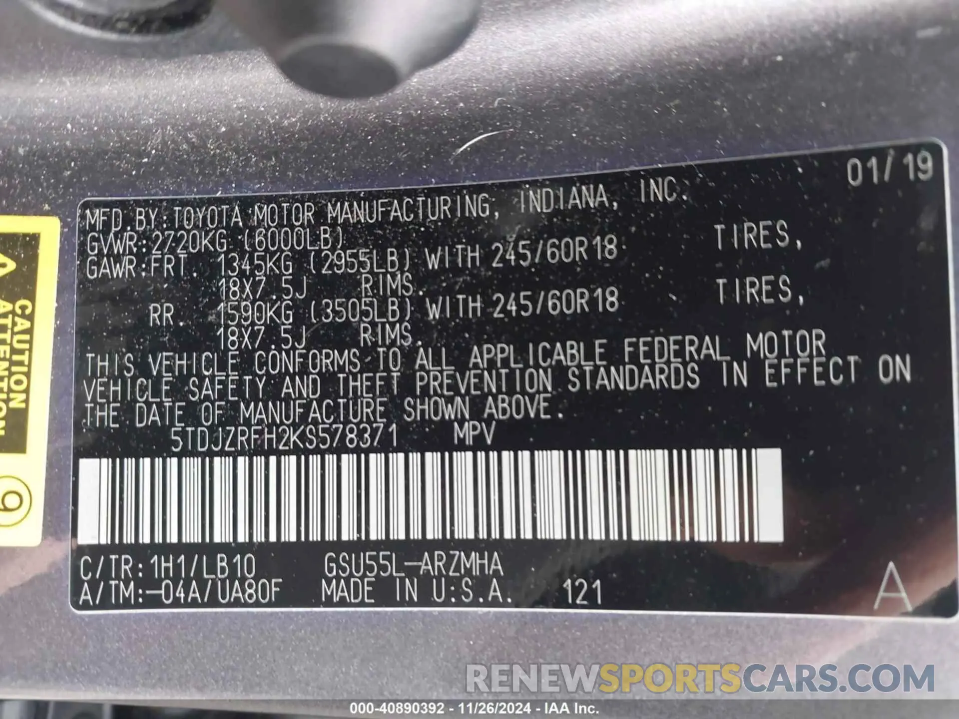 9 fotografías del automóvil dañado 5TDJZRFH2KS578371 TOYOTA HIGHLANDER 2019